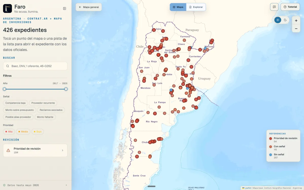 Faro: mapa interactivo de contrataciones de obra pública