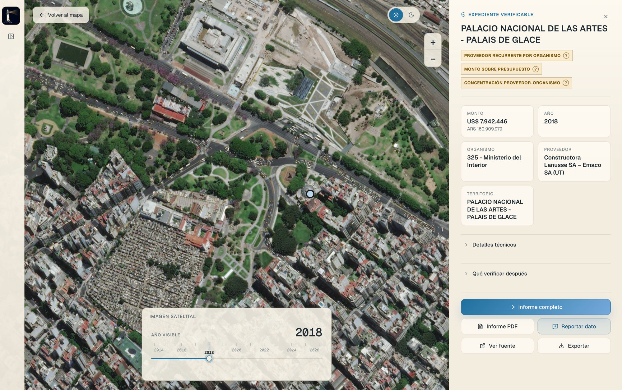 Expediente de Faro con organismo, proveedor, monto, fuente y pasos de verificación
